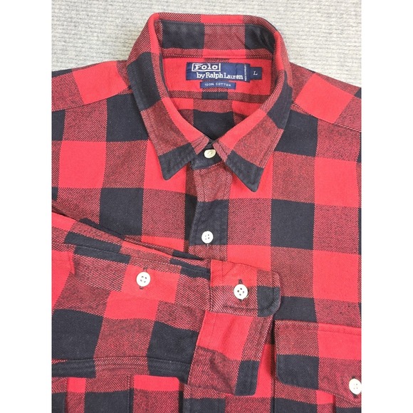 Polo Ralph Lauren Other - Vintage Polo Ralph Lauren Flannel Shirt Men's Large Buffalo Red Plaid Button Up